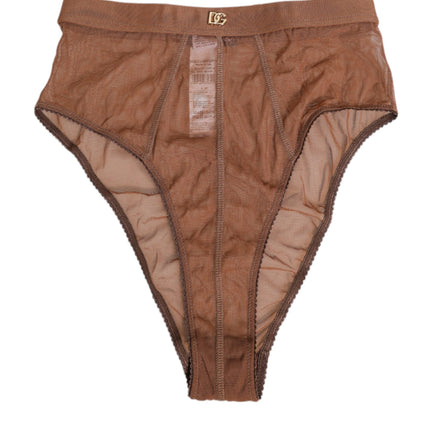 Dolce & Gabbana Brown Sheer Mesh High Waist Briefs Underwear