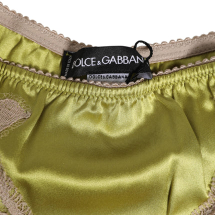 Dolce & Gabbana Green Silk Satin Lace Trim New Slip Underwear