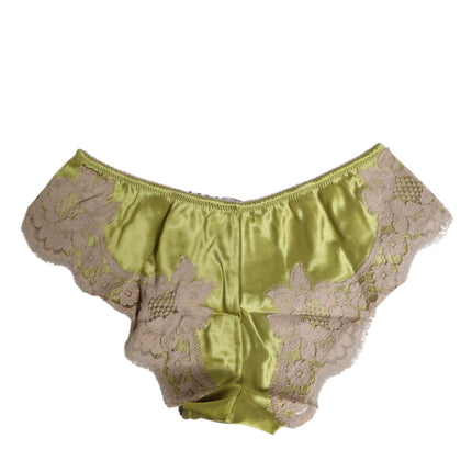 Dolce & Gabbana Green Silk Satin Lace Trim New Slip Underwear