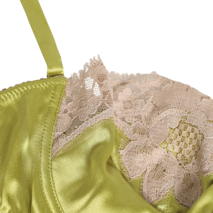 Dolce & Gabbana Lime Green Silk Satin Lace Padded Balconnet Underwear