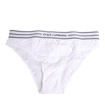 Dolce & Gabbana White Lace Slip Brief Logo Waistband Underwear