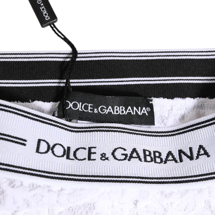 Dolce & Gabbana White Lace Slip Brief Logo Waistband Underwear