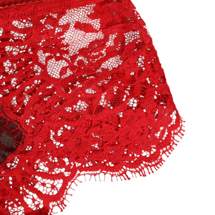 Dolce & Gabbana Red Floral Lace Sheer Briefs Women Underwear