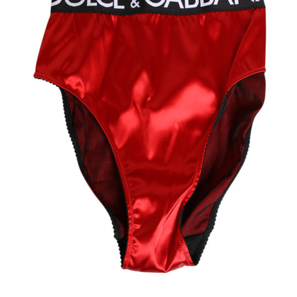 Dolce & Gabbana Red Satin High-Waist Briefs Logo Women Underwear