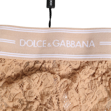 Dolce & Gabbana Beige Lace Logo Elastic Waist Thong Tanga Underwear