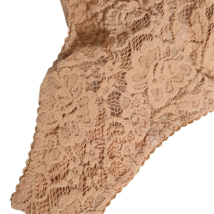 Dolce & Gabbana Beige Lace Logo Elastic Waist Thong Tanga Underwear