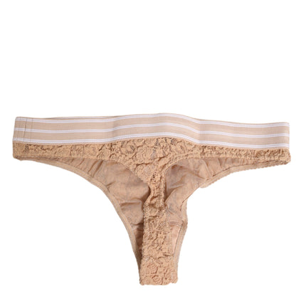 Dolce & Gabbana Beige Lace Logo Elastic Waist Thong Tanga Underwear