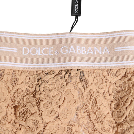 Dolce & Gabbana Beige Lace Brasiliano Briefs Logo Waistband Underwear