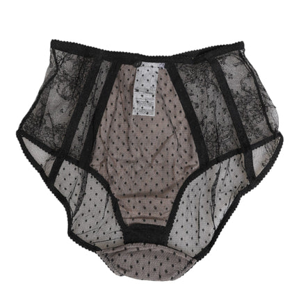 Dolce & Gabbana Black Sheer Polka Dot Lace High Waist Underwear