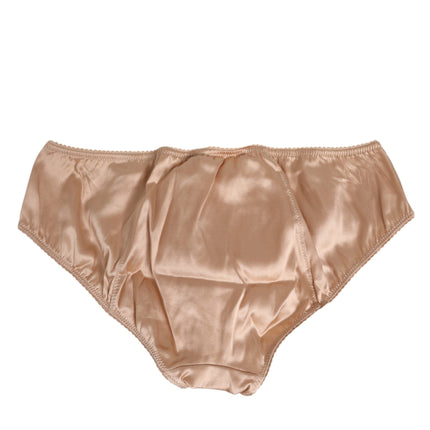 Dolce & Gabbana Nude Beige Silk Satin Bow Lace Trim Underwear