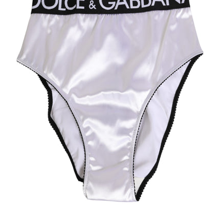 Dolce & Gabbana White Satin High-Waist Black Logo Women Underwear