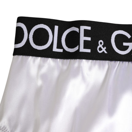 Dolce & Gabbana White Satin High-Waist Black Logo Women Underwear