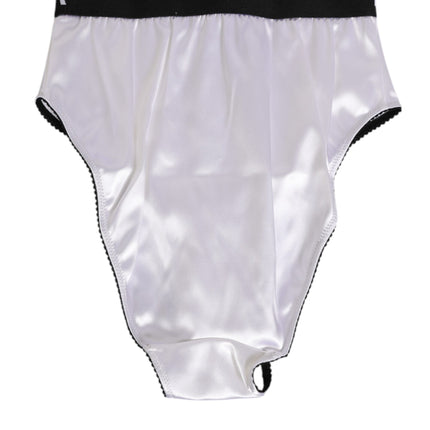 Dolce & Gabbana White Satin High-Waist Black Logo Women Underwear