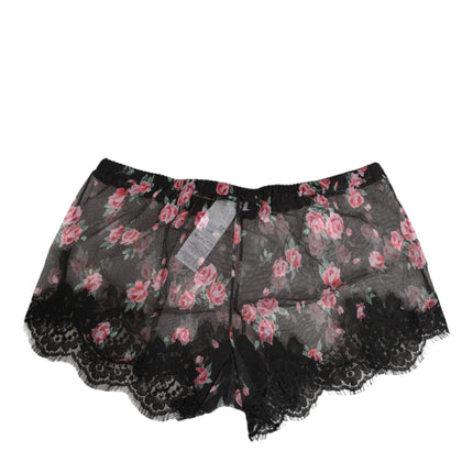 Dolce & Gabbana Black Pink Floral Lace Mesh Lingeri Underwear