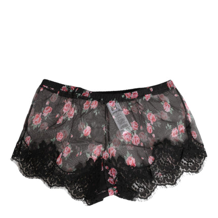 Dolce & Gabbana Black Pink Floral Lace Mesh Lingeri Underwear
