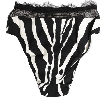 Dolce & Gabbana Black White Zebra Print Lace Trim High Underwear