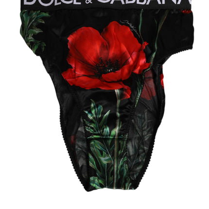 Dolce & Gabbana Black Floral Print High Waist Sheer Mesh Underwear