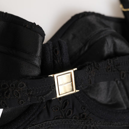 Dolce & Gabbana Black Polyester Embroidered Underwire Bra Underwear