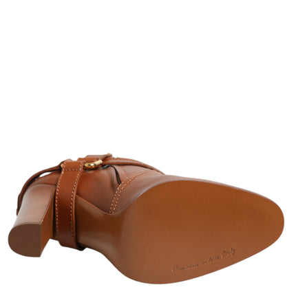 Dolce & Gabbana Brown Leather DG Logo Buckle Ankle Boots Shoes