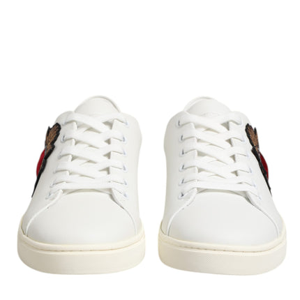Dolce & Gabbana White Leather Sacred Heart Patch Sneakers Shoes