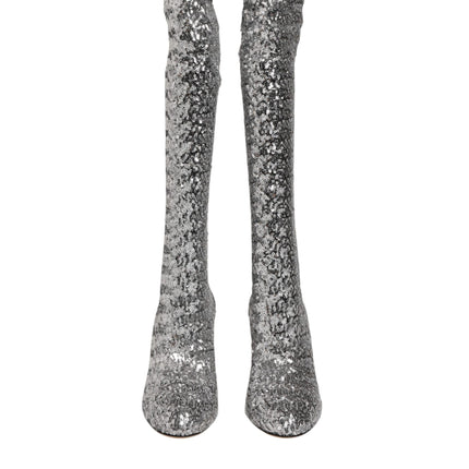 Dolce & Gabbana Shoes Silver Sequins Glitter High Heel Boot Shoes