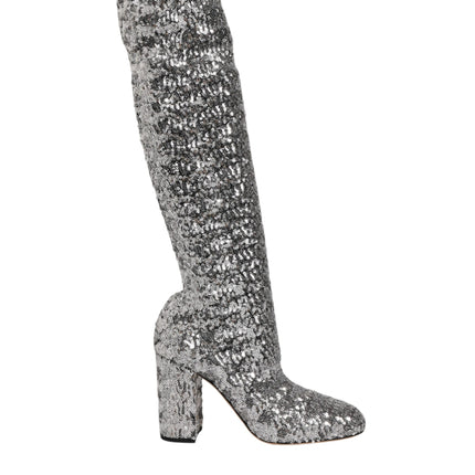 Dolce & Gabbana Shoes Silver Sequins Glitter High Heel Boot Shoes