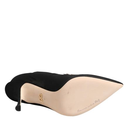 Dolce & Gabbana Black White Embroidered Jersey Stiletto Boots Shoes