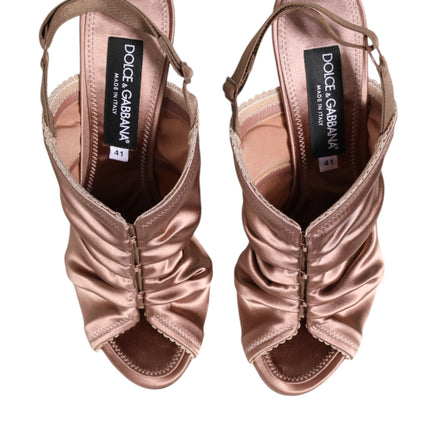 Dolce & Gabbana Bronze Satin Ruched Slingback Sandals Shoes