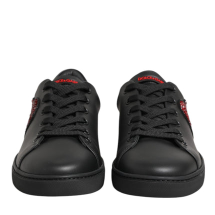 Dolce & Gabbana Black Leather Crystal Heart Low Top Sneakers  Shoes