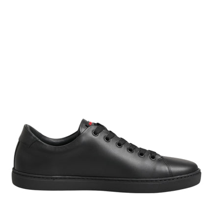 Dolce & Gabbana Black Leather Crystal Heart Low Top Sneakers  Shoes