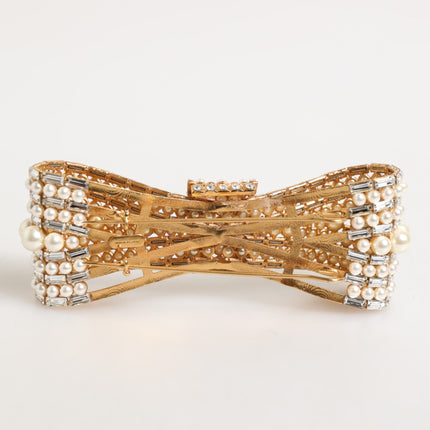 Dolce & Gabbana Gold Brass Glas Crystal Faux Pearl Embellished Brooch