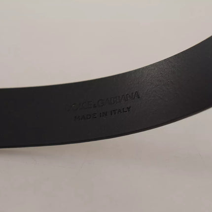 Dolce & Gabbana Calf Leather Silver Tone Black Metal Buckle Belt