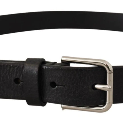 Dolce & Gabbana Calf Leather Silver Tone Black Metal Buckle Belt