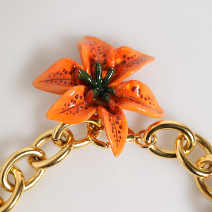 Dolce & Gabbana Multicolor Gold Brass Tiger Lily Floral Chai Necklace