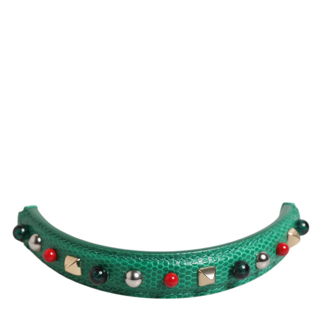 Dolce & Gabbana Green Embellished Leather Bag Handle Women Shoulder Strap