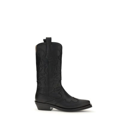 Ganni Black Recycled Leather Lace-Up Boots