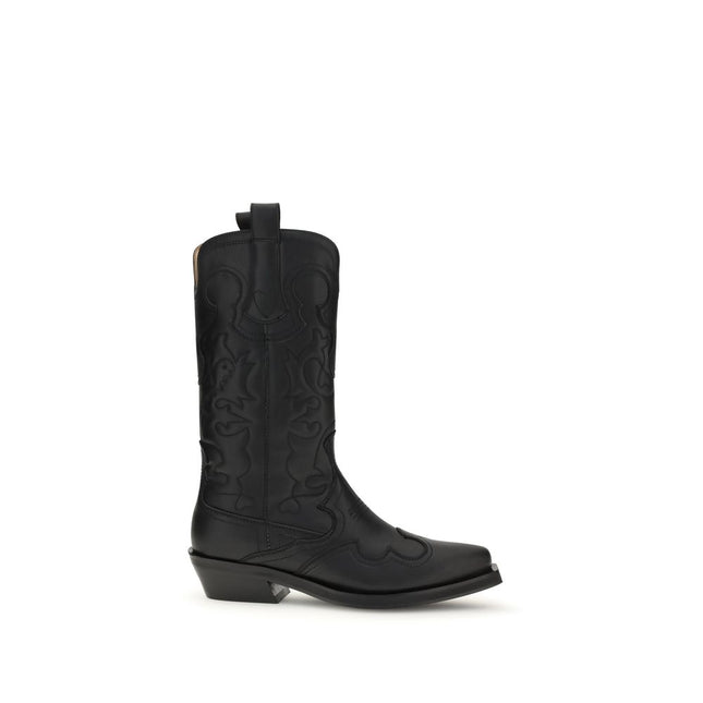 Ganni Black Recycled Leather Lace-Up Boots