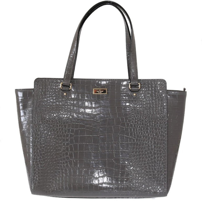 Kate Spade Grey Croc Embossed Leather Elissa Bristol Drive Tote Handbag Bag