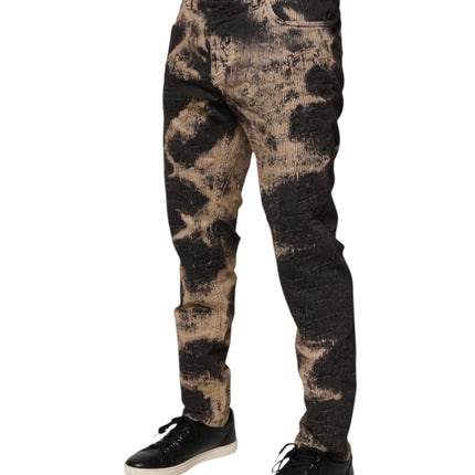 Dolce & Gabbana Beige Black Corduroy Tie-Dye Cotton Blend Pants