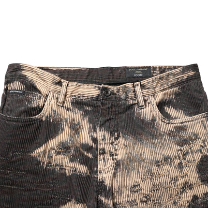 Dolce & Gabbana Beige Black Corduroy Tie-Dye Cotton Blend Pants