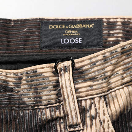 Dolce & Gabbana Beige Black Corduroy Tie-Dye Cotton Blend Pants