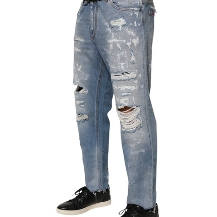 Dolce & Gabbana Blue Distressed Ripped Denim Pants Jeans