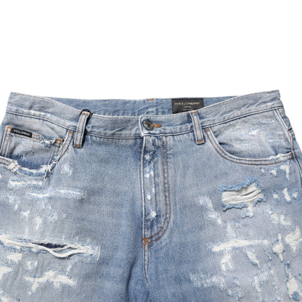 Dolce & Gabbana Blue Distressed Ripped Denim Pants Jeans