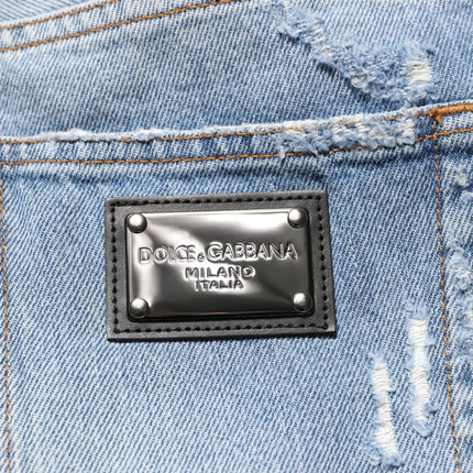 Dolce & Gabbana Blue Distressed Ripped Denim Pants Jeans