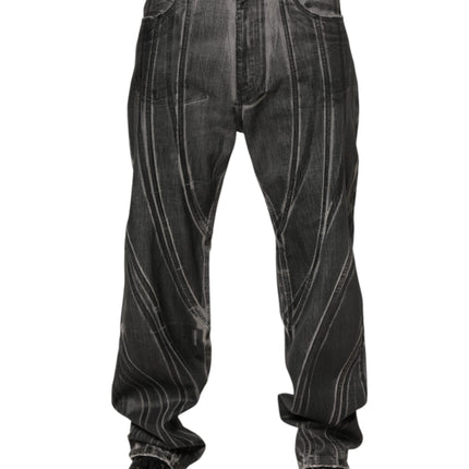 Dolce & Gabbana Black Grey Graphic Print Denim Pants Jeans