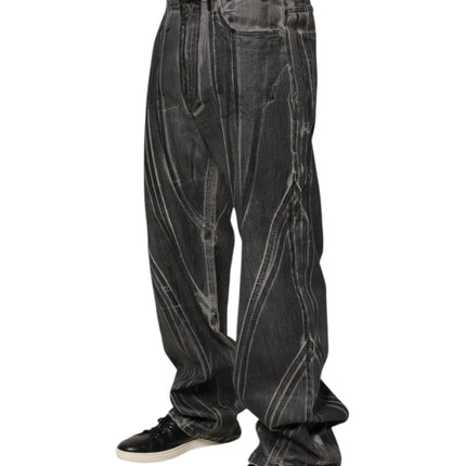 Dolce & Gabbana Black Grey Graphic Print Denim Pants Jeans