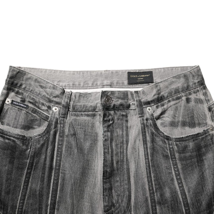 Dolce & Gabbana Black Grey Graphic Print Denim Pants Jeans