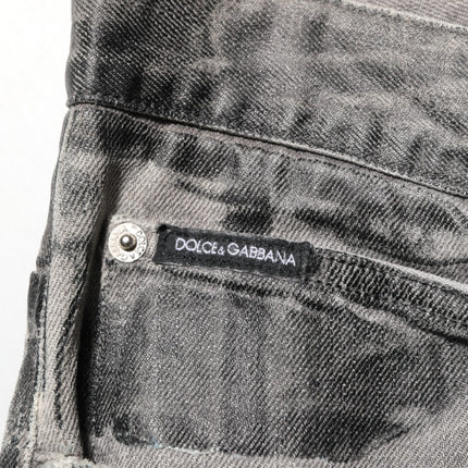 Dolce & Gabbana Black Grey Graphic Print Denim Pants Jeans