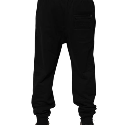 Dolce & Gabbana Black Cotton Drawstring Logo Sweatpants Pants