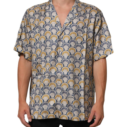 Dolce & Gabbana Cream Cotton Silk Hawaii Scallop Shell Print Shirt
